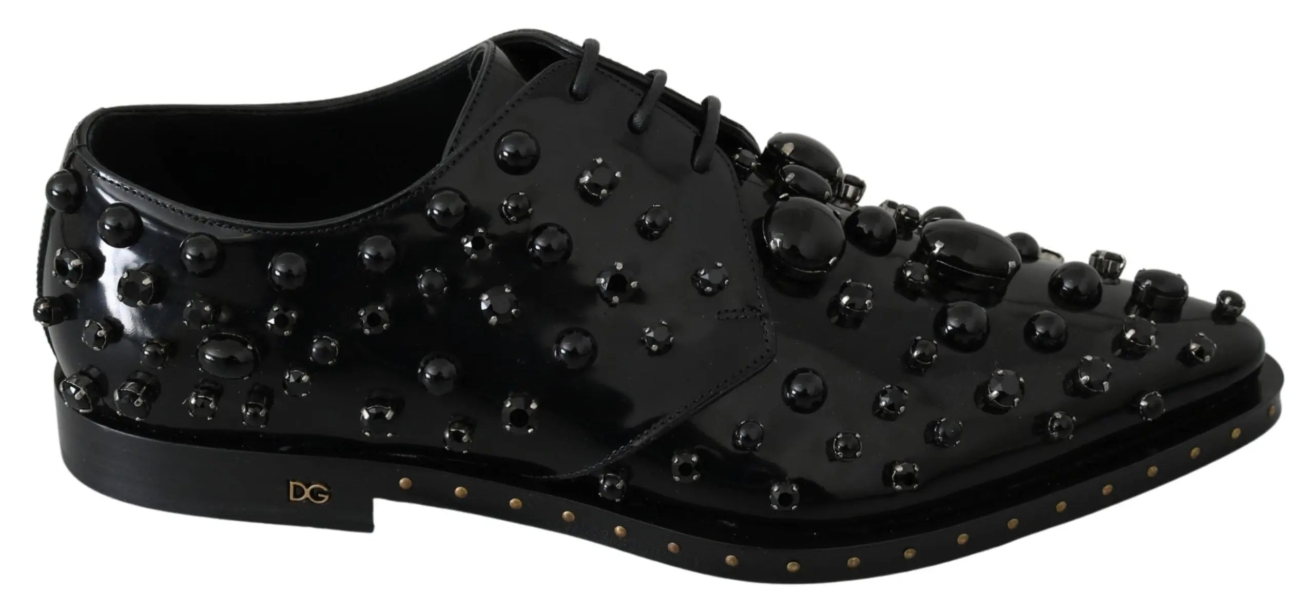Dolce & Gabbana Black Leather Crystals Dress Broque Shoes - Zeiniez
