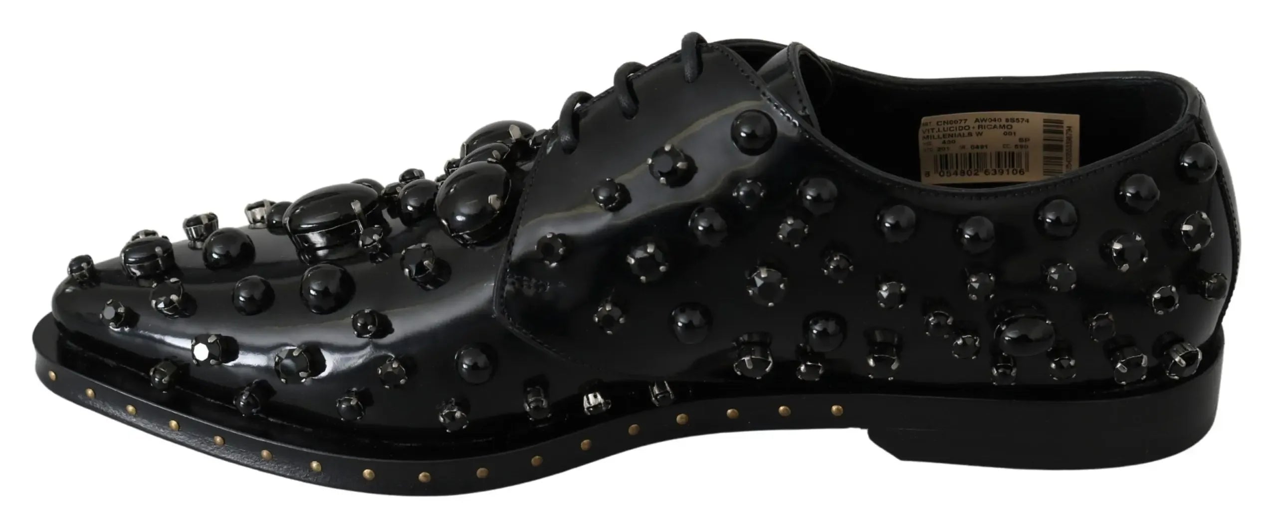 Dolce & Gabbana Black Leather Crystals Dress Broque Shoes - Zeiniez