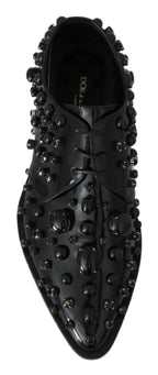 Dolce & Gabbana Black Leather Crystals Dress Broque Shoes - Zeiniez