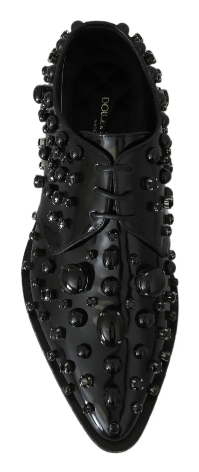 Dolce & Gabbana Black Leather Crystals Dress Broque Shoes - Zeiniez