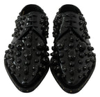 Dolce & Gabbana Black Leather Crystals Dress Broque Shoes - Zeiniez