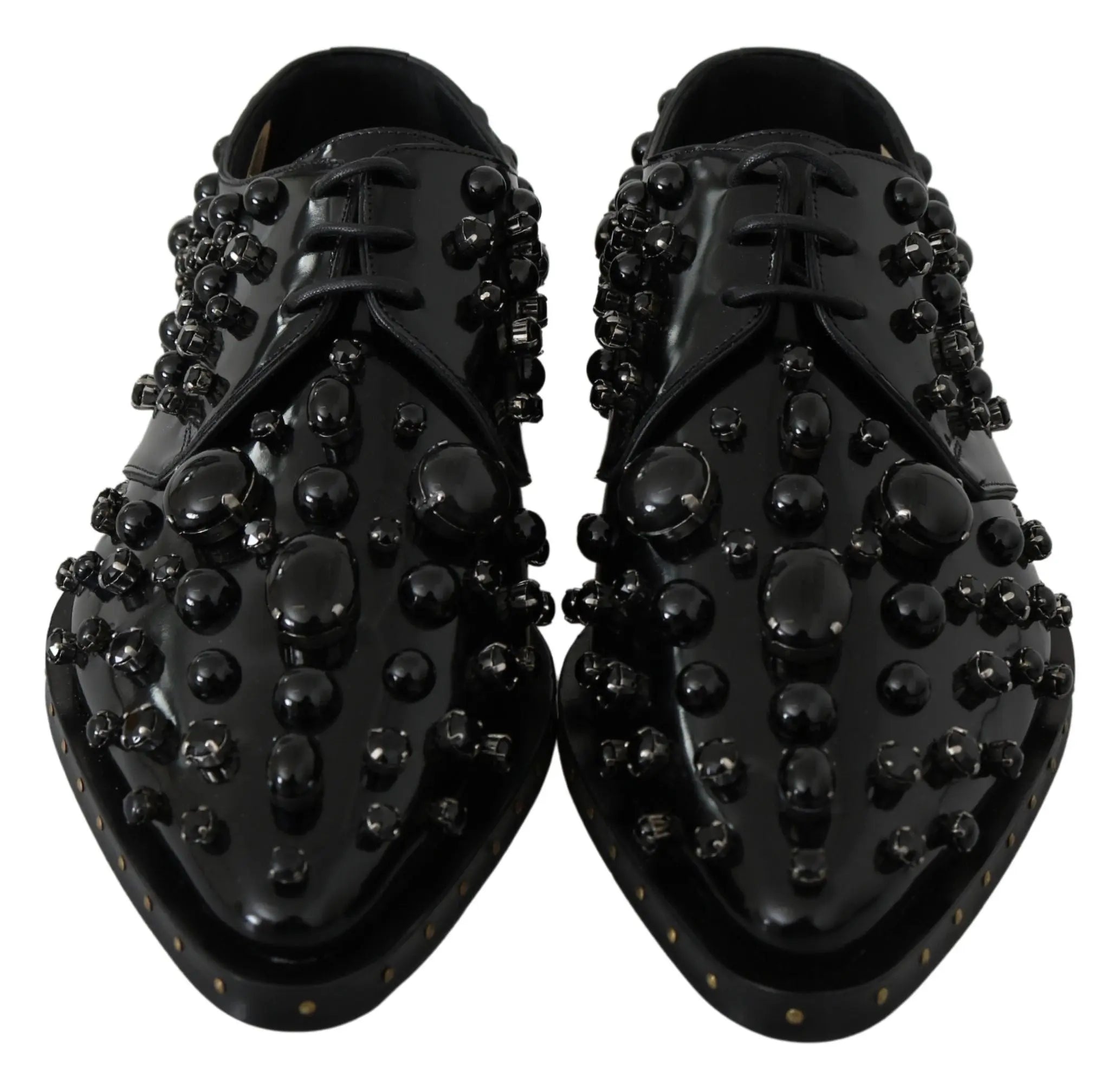 Dolce & Gabbana Black Leather Crystals Dress Broque Shoes - Zeiniez
