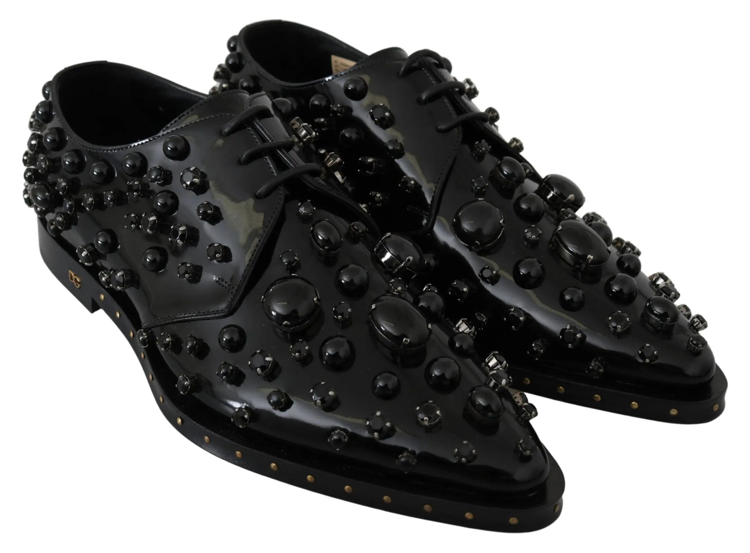 Dolce & Gabbana Black Leather Crystals Dress Broque Shoes - Zeiniez