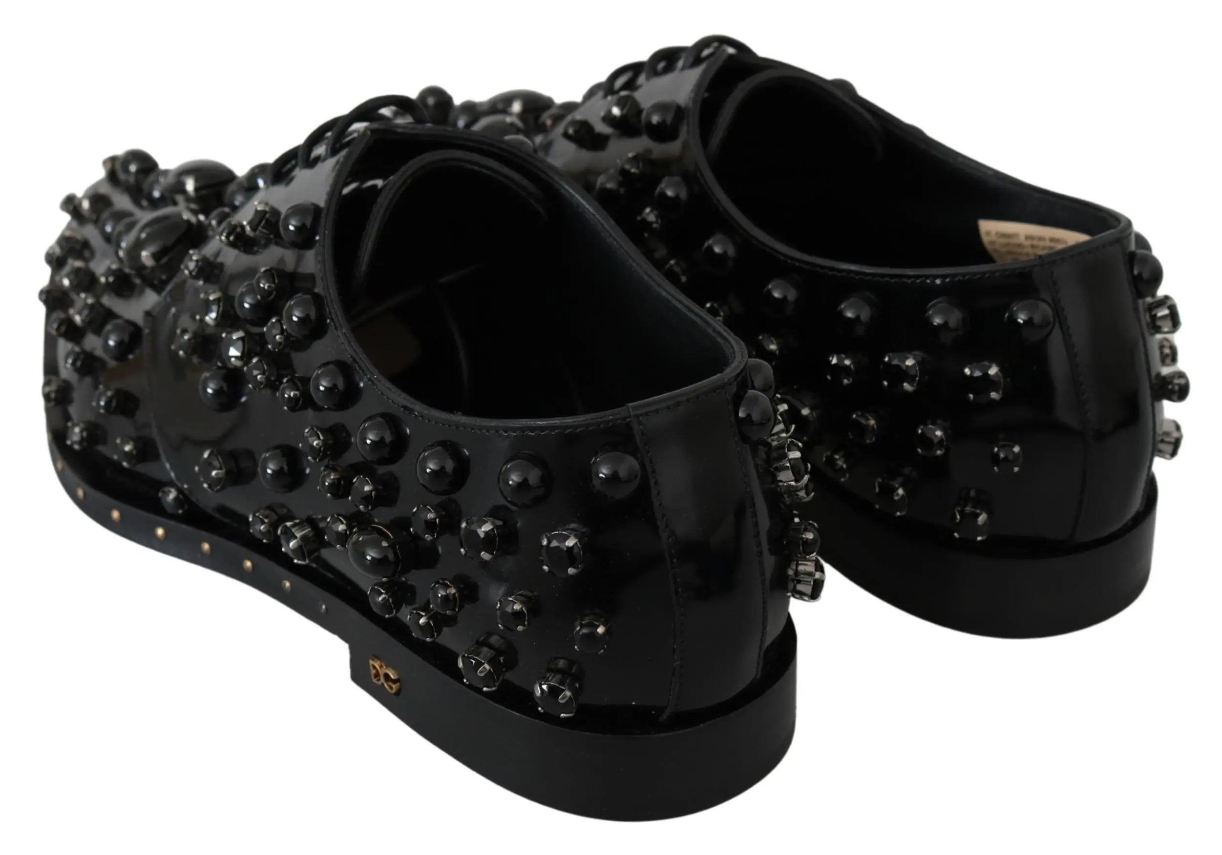 Dolce & Gabbana Black Leather Crystals Dress Broque Shoes - Zeiniez