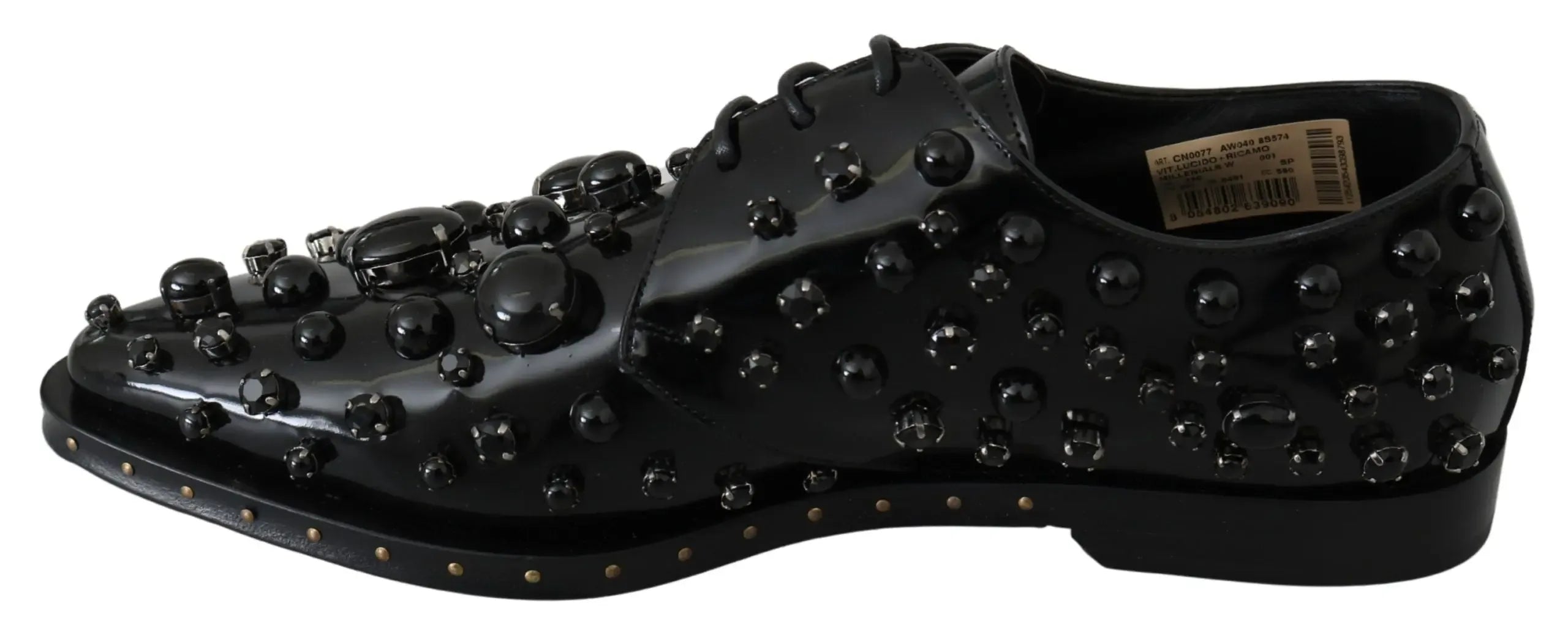 Dolce & Gabbana Black Leather Crystals Dress Broque Shoes - Zeiniez