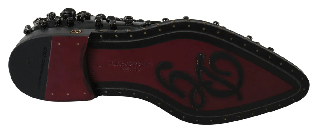 Dolce & Gabbana Black Leather Crystals Dress Broque Shoes - Zeiniez