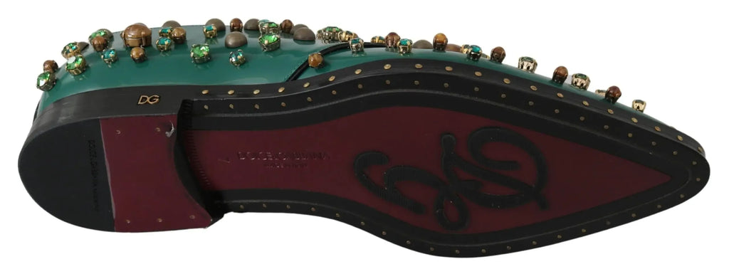 Dolce & Gabbana Green Leather Crystal Dress Broque Shoes - Zeiniez