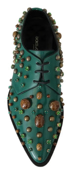 Dolce & Gabbana Green Leather Crystal Dress Broque Shoes - Zeiniez