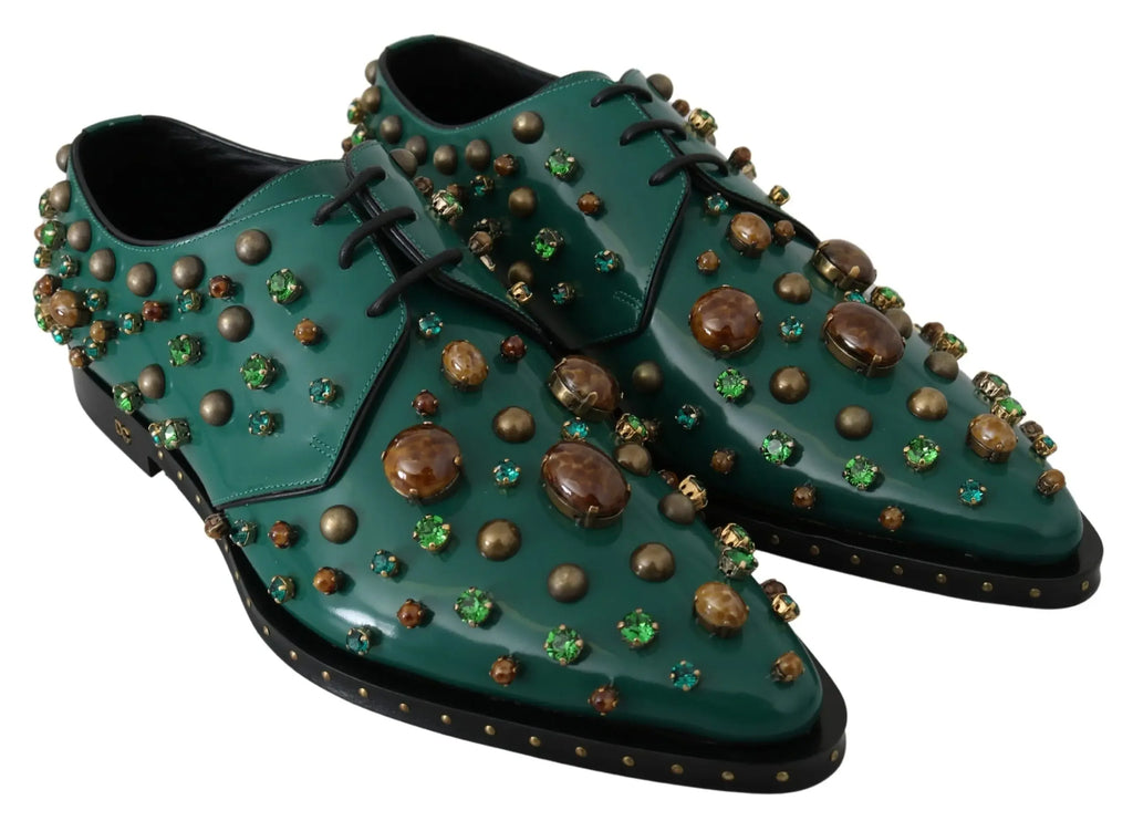 Dolce & Gabbana Green Leather Crystal Dress Broque Shoes - Zeiniez