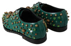 Dolce & Gabbana Green Leather Crystal Dress Broque Shoes - Zeiniez