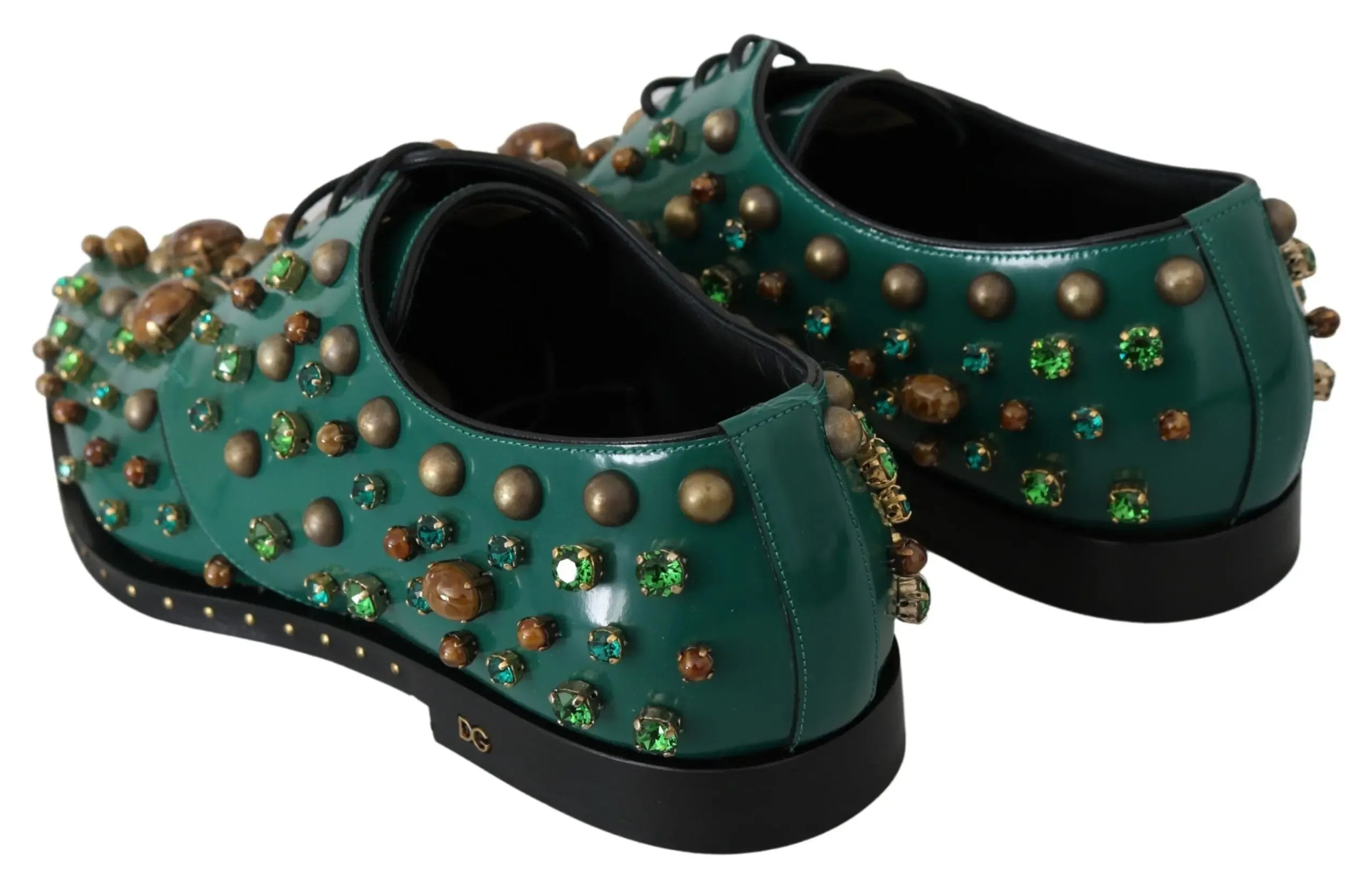 Dolce & Gabbana Green Leather Crystal Dress Broque Shoes - Zeiniez