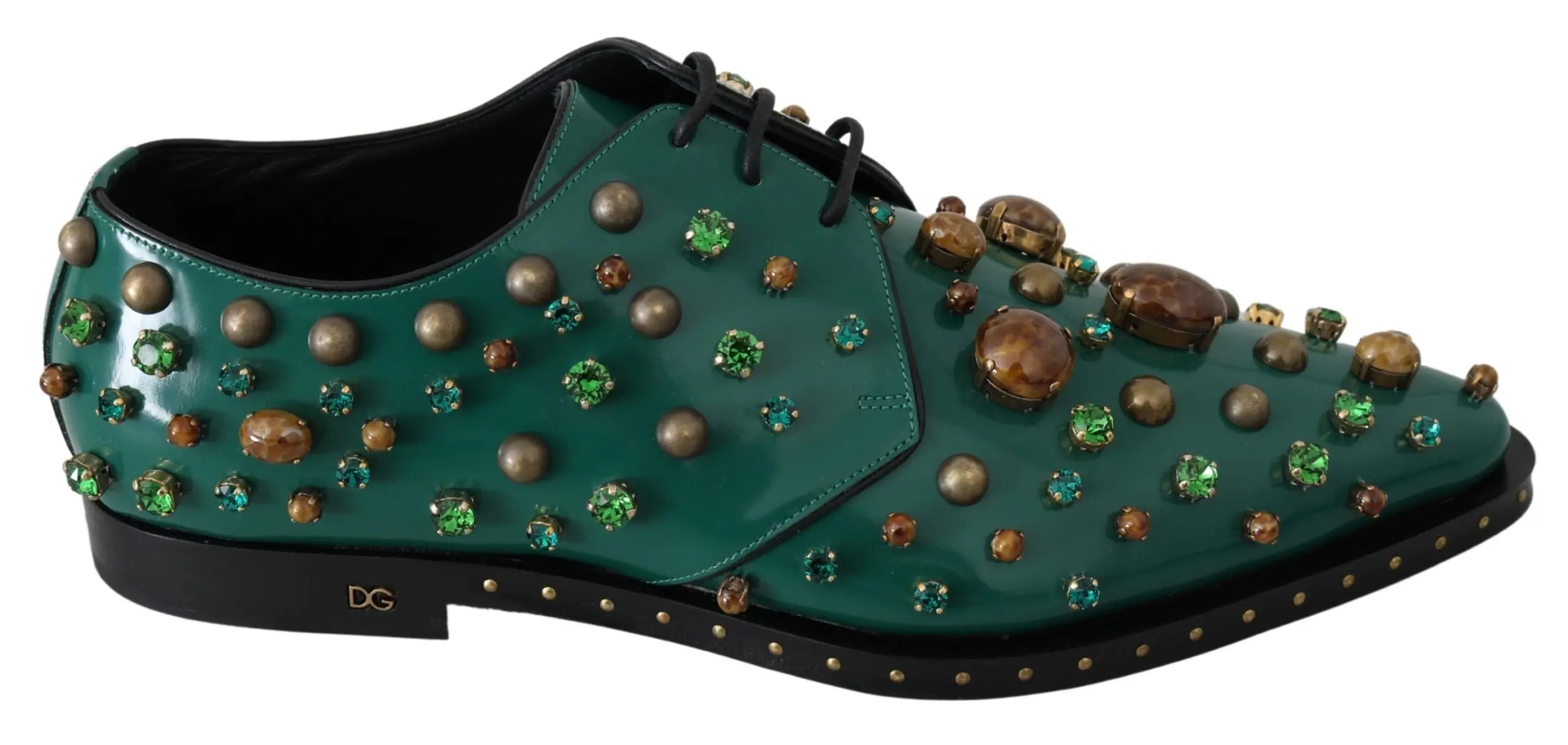 Dolce & Gabbana Green Leather Crystal Dress Broque Shoes - Zeiniez
