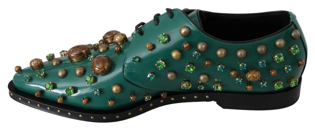 Dolce & Gabbana Green Leather Crystal Dress Broque Shoes - Zeiniez