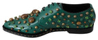 Dolce & Gabbana Green Leather Crystal Dress Broque Shoes - Zeiniez