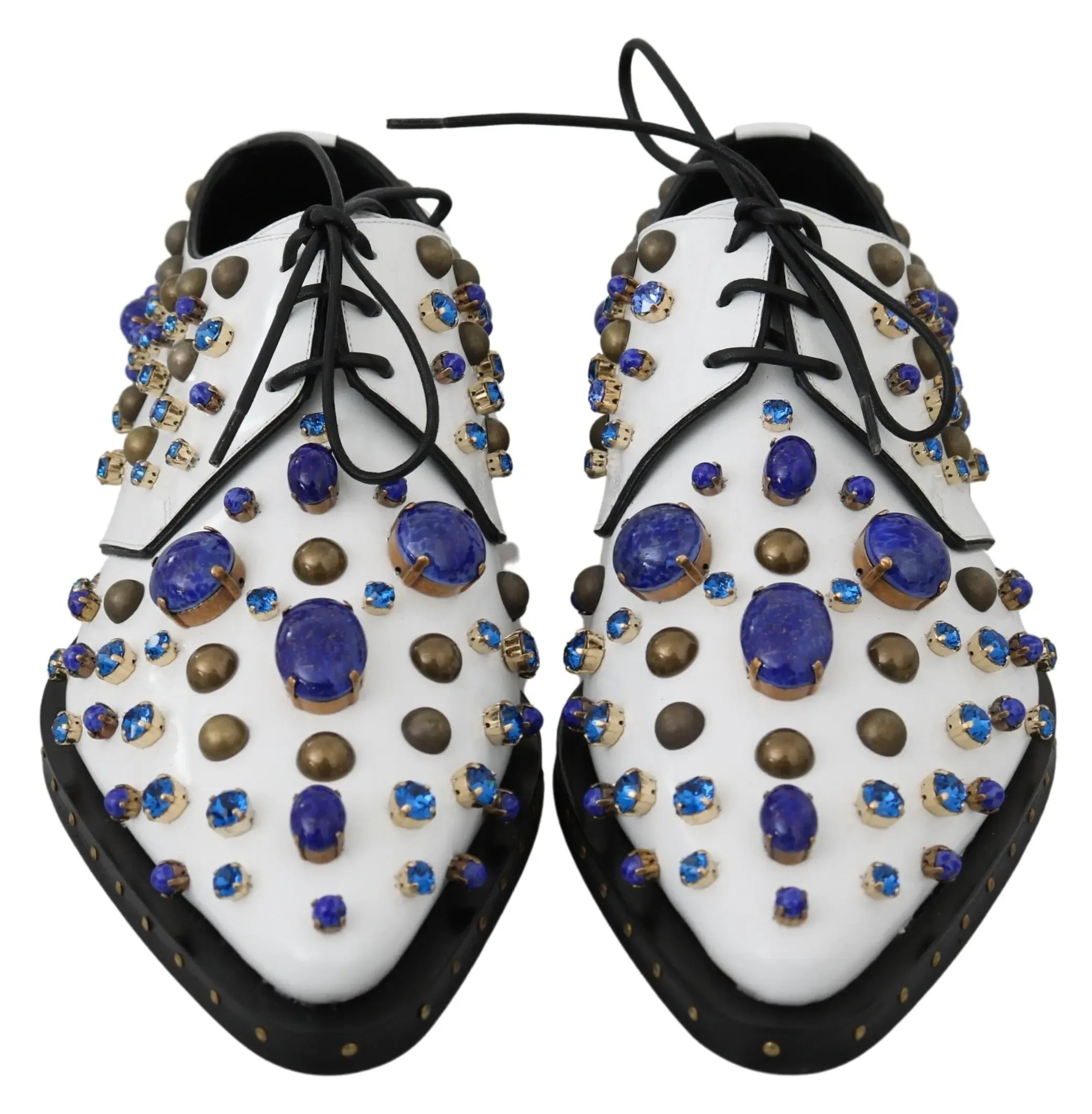 Dolce & Gabbana White Leather Crystals Dress Broque Shoes - Zeiniez