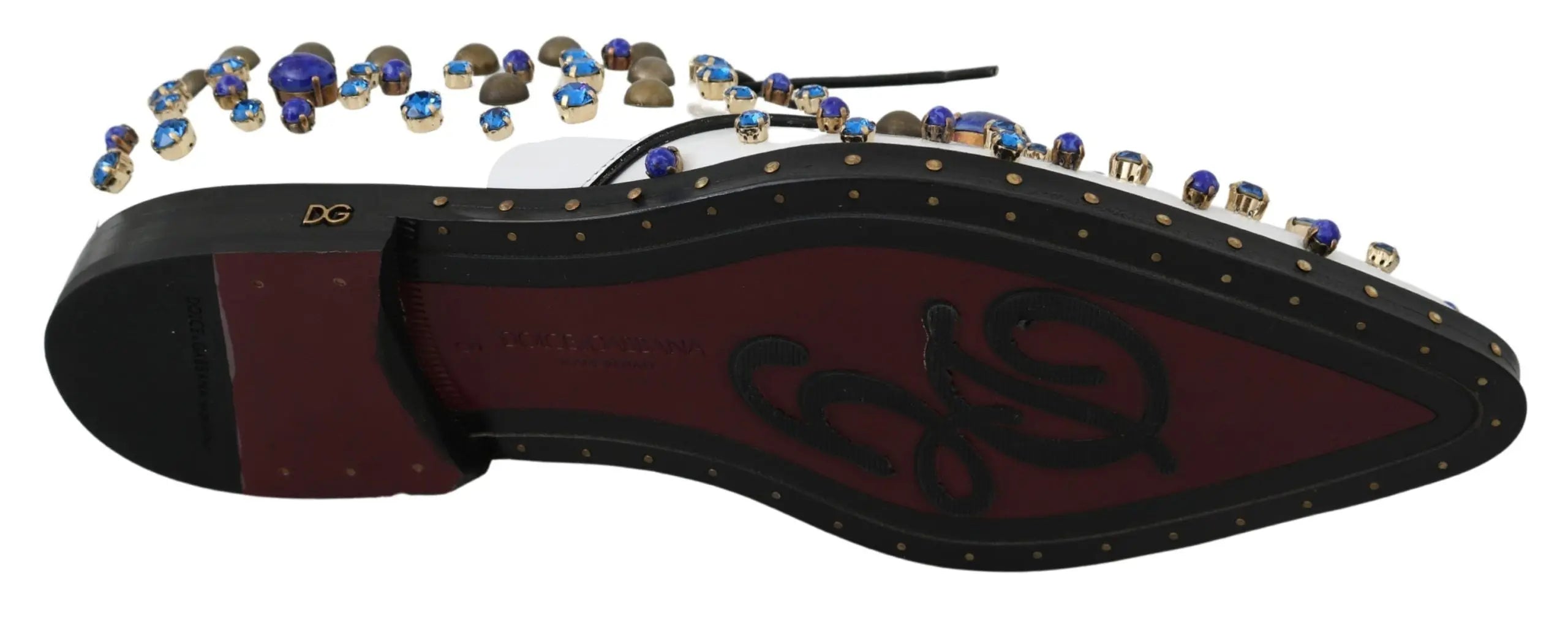 Dolce & Gabbana White Leather Crystals Dress Broque Shoes - Zeiniez