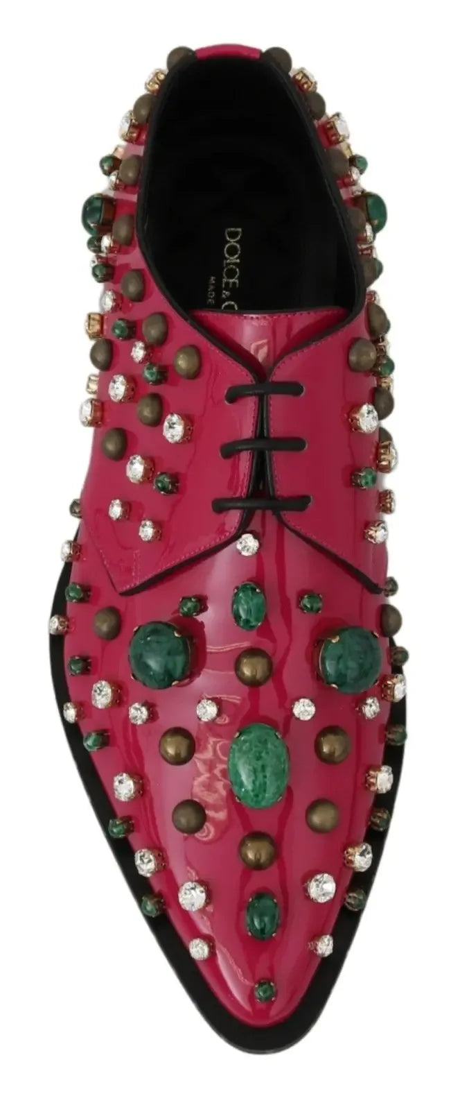 Dolce & Gabbana Pink Leather Crystals Dress Broque Shoes - Zeiniez