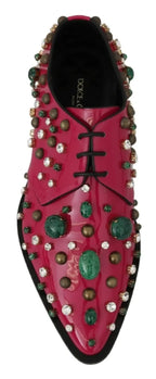 Dolce & Gabbana Pink Leather Crystals Dress Broque Shoes - Zeiniez