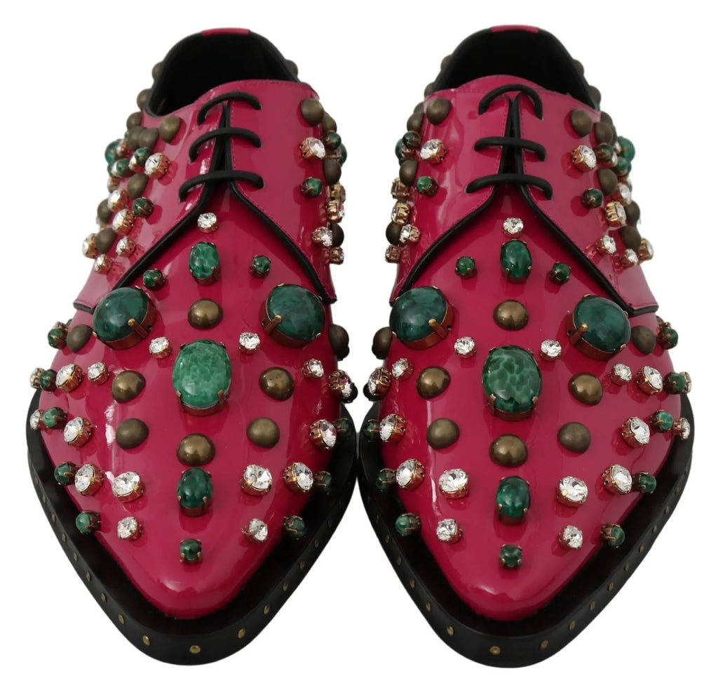 Dolce & Gabbana Pink Leather Crystals Dress Broque Shoes - Zeiniez