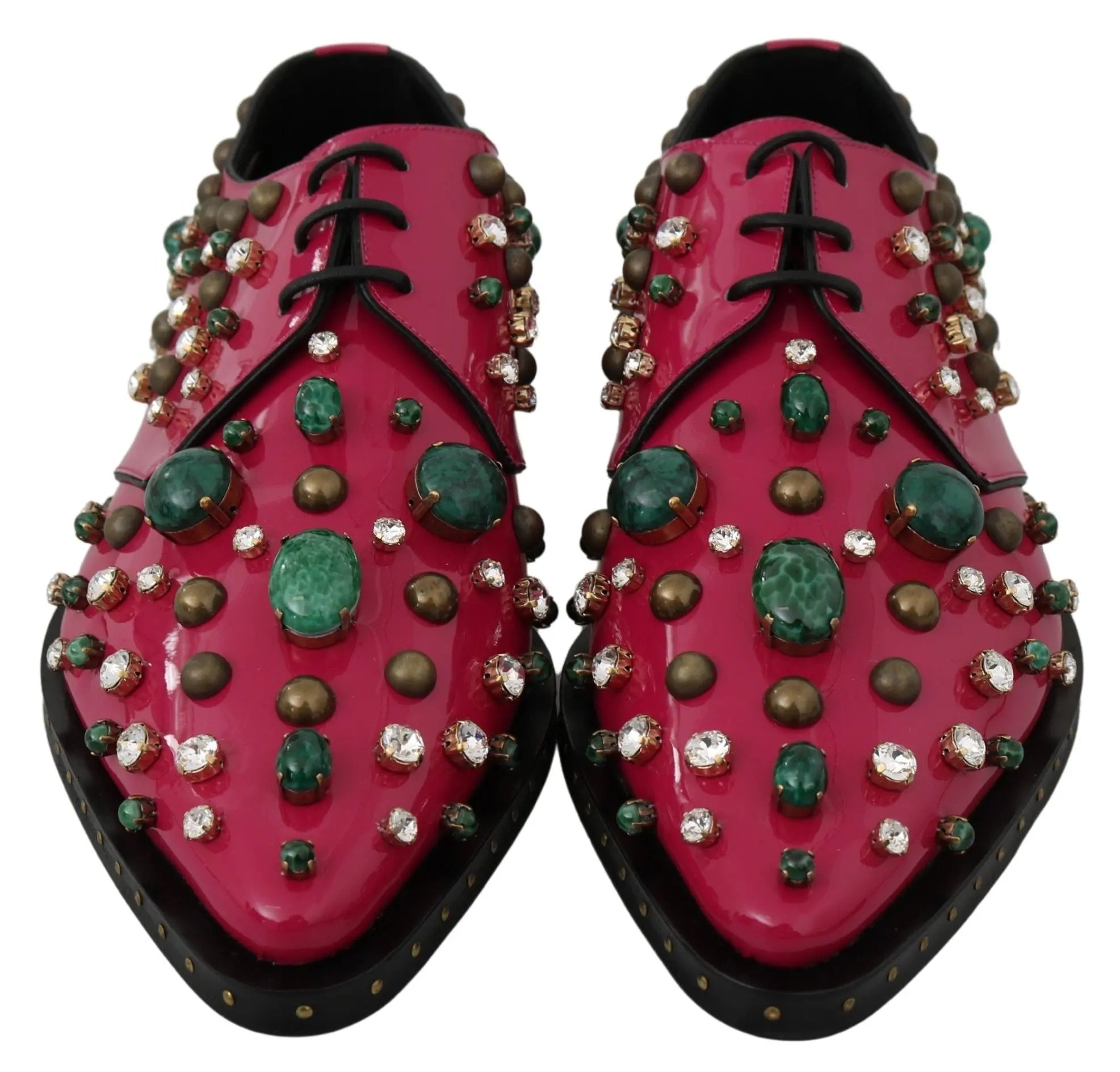 Dolce & Gabbana Pink Leather Crystals Dress Broque Shoes - Zeiniez