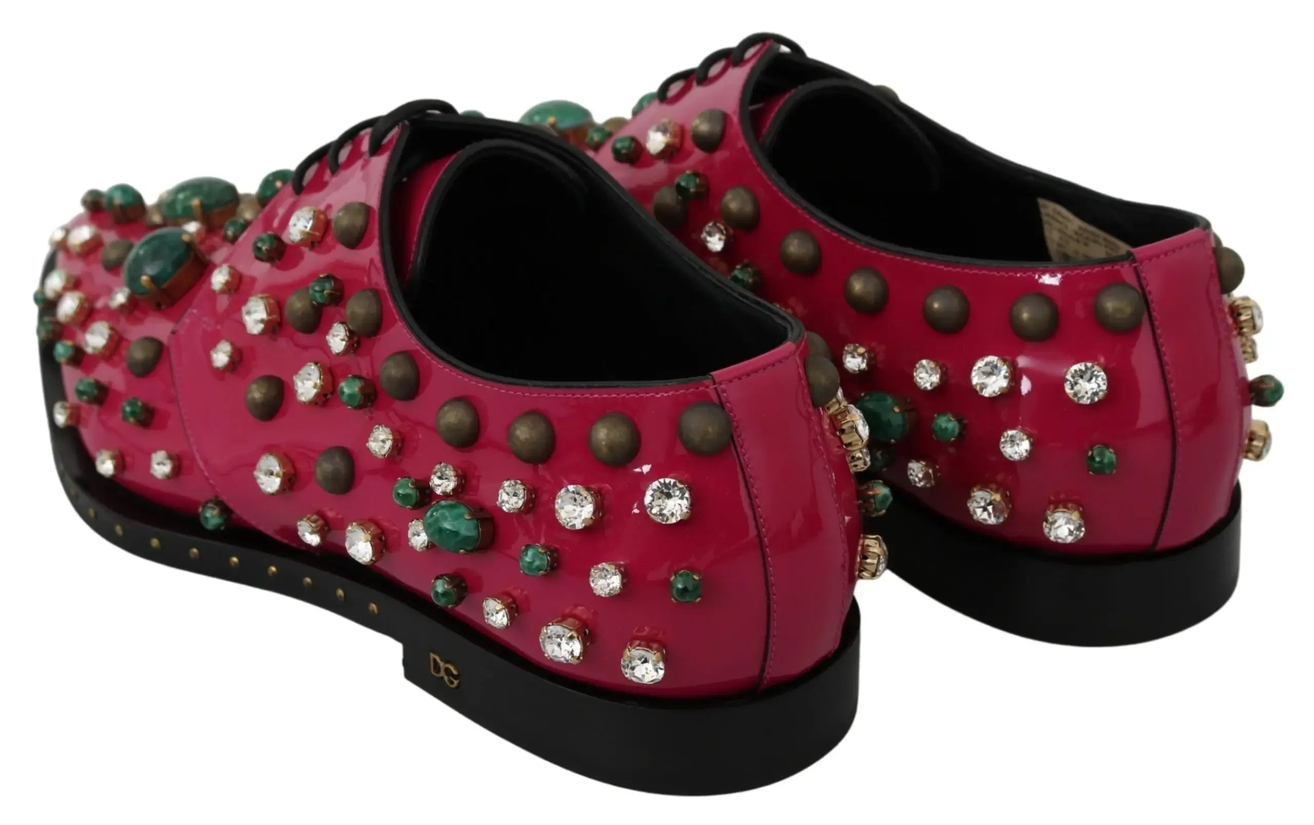 Dolce & Gabbana Pink Leather Crystals Dress Broque Shoes - Zeiniez