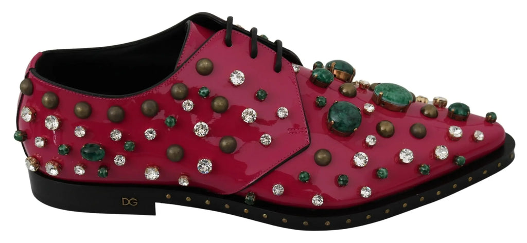 Dolce & Gabbana Pink Leather Crystals Dress Broque Shoes - Zeiniez