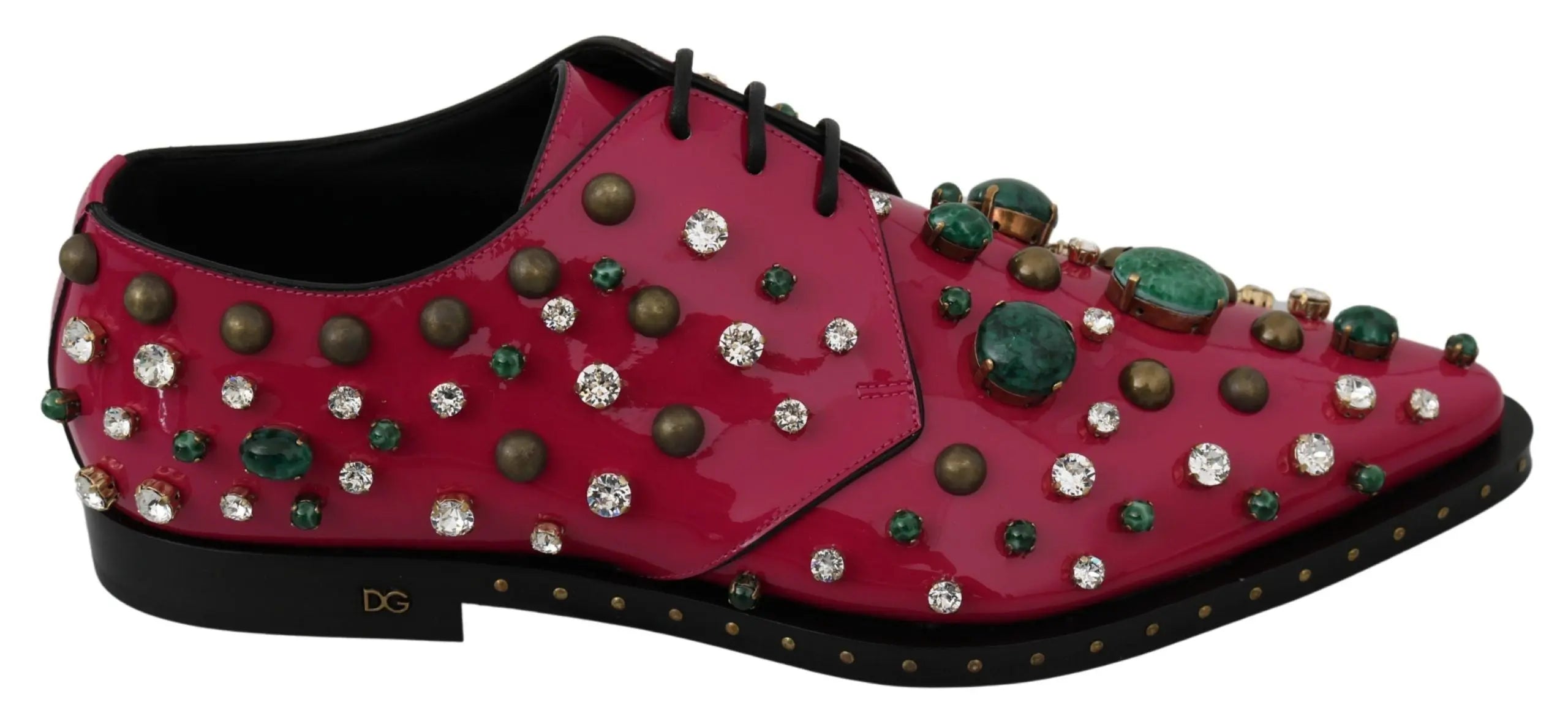 Dolce & Gabbana Pink Leather Crystals Dress Broque Shoes - Zeiniez