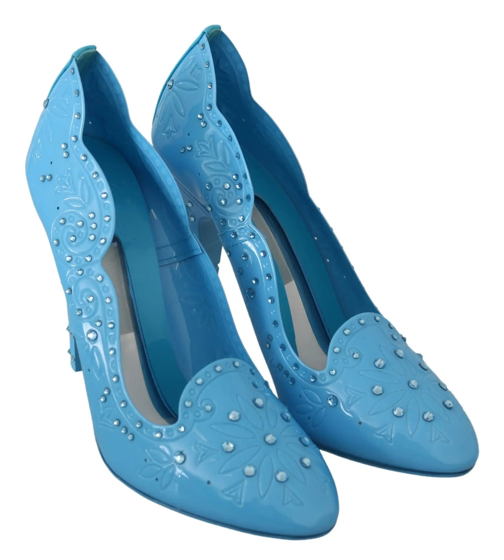 Dolce & Gabbana Blue Crystal Floral CINDERELLA Heels Shoes - Zeiniez