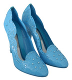 Dolce & Gabbana Blue Crystal Floral CINDERELLA Heels Shoes - Zeiniez