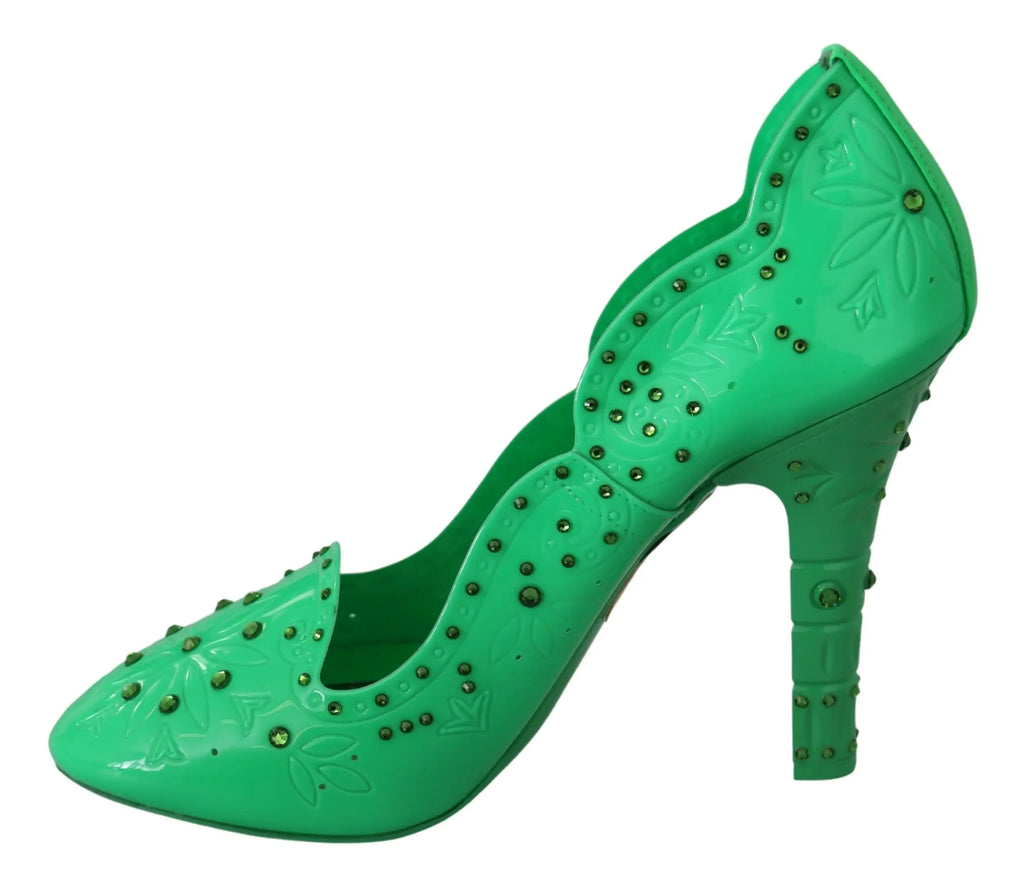 Dolce & Gabbana Green Crystal Floral Heels CINDERELLA Shoes - Zeiniez