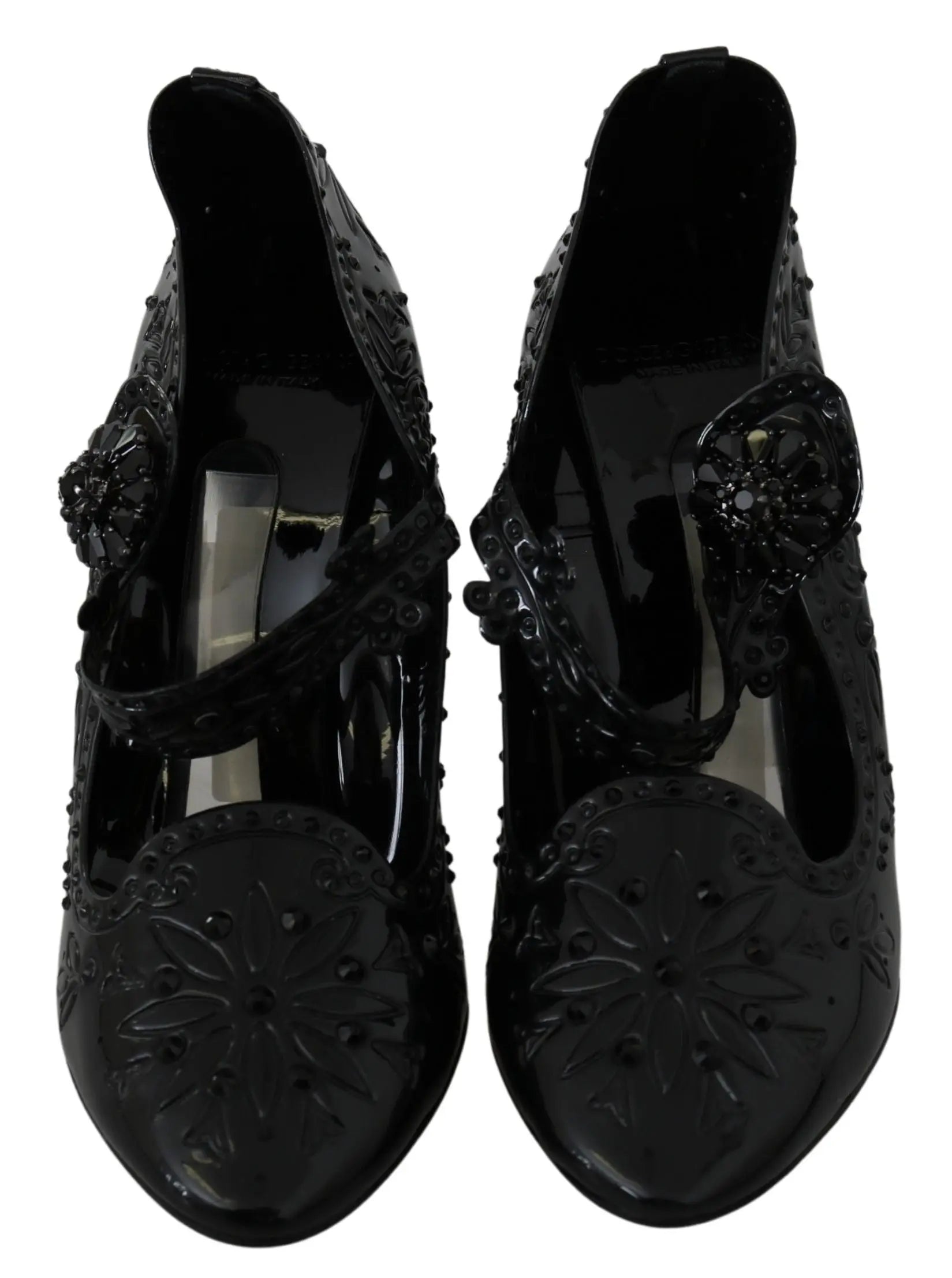 Dolce & Gabbana Black Floral Crystal CINDERELLA Heels Shoes - Zeiniez