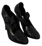 Dolce & Gabbana Black Floral Crystal CINDERELLA Heels Shoes - Zeiniez