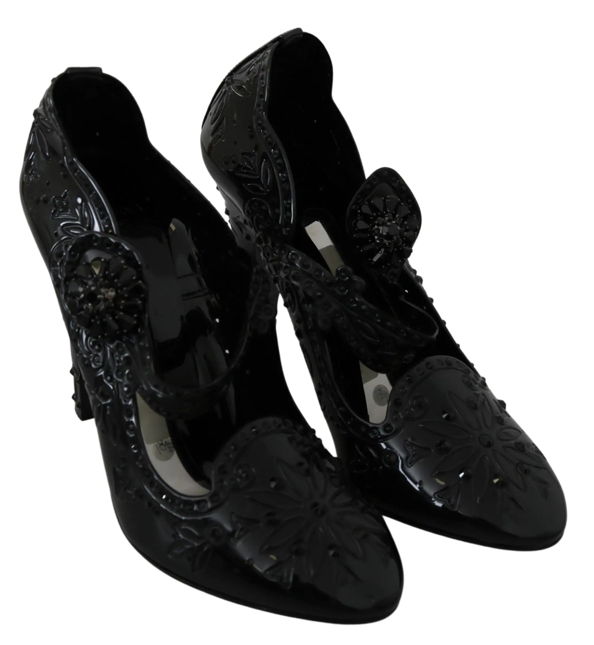 Dolce & Gabbana Black Floral Crystal CINDERELLA Heels Shoes - Zeiniez
