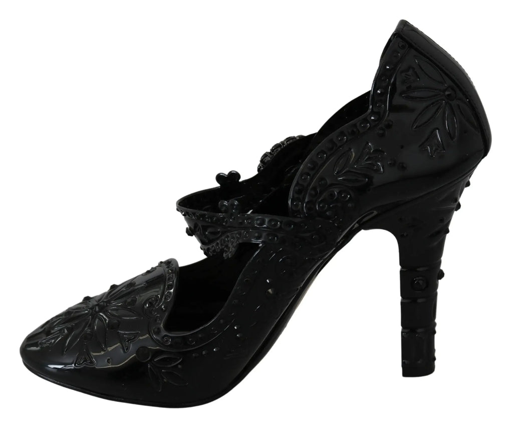 Dolce & Gabbana Black Floral Crystal CINDERELLA Heels Shoes - Zeiniez