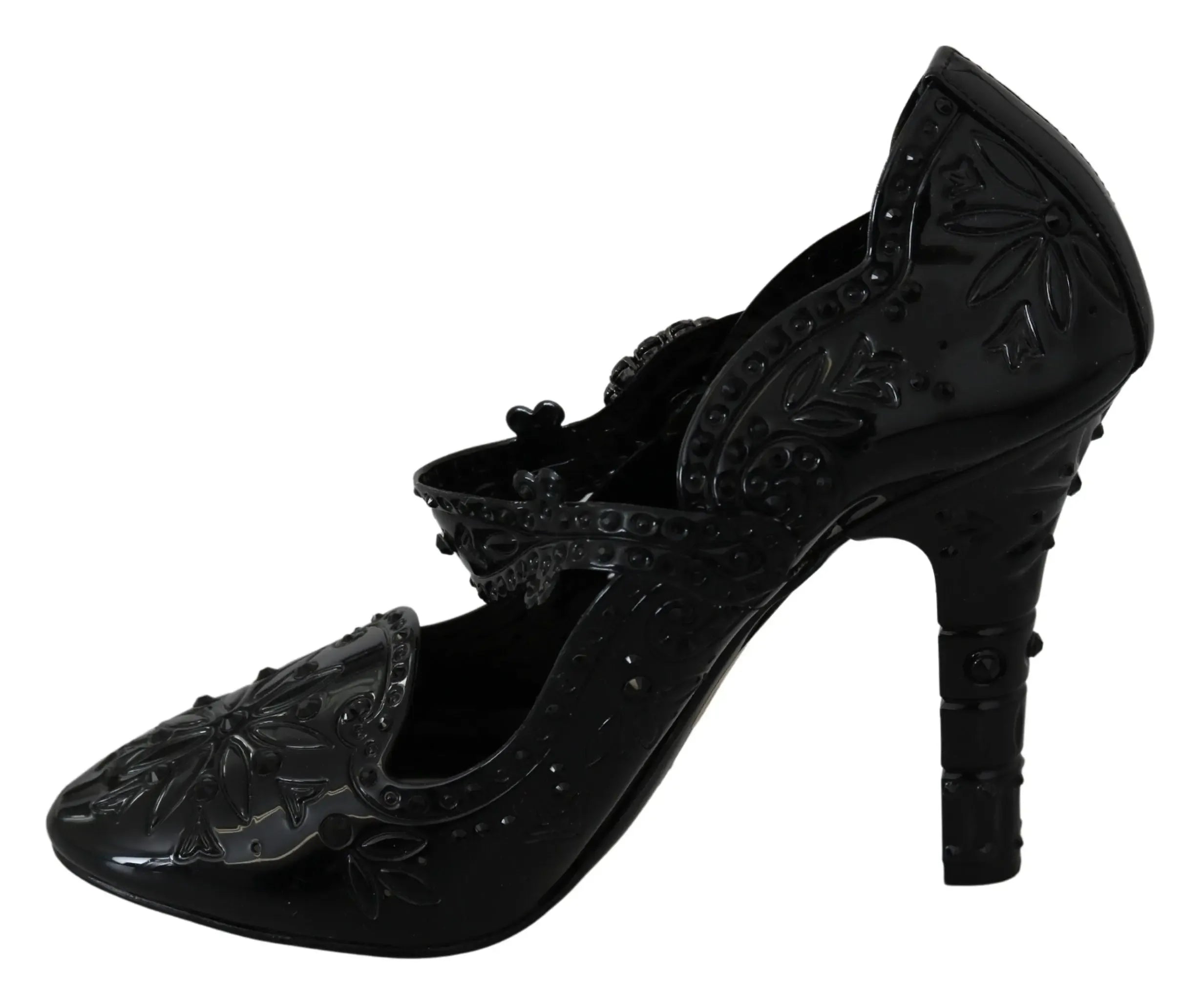 Dolce & Gabbana Black Floral Crystal CINDERELLA Heels Shoes - Zeiniez