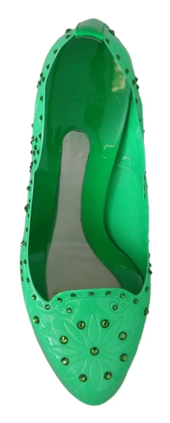 Dolce & Gabbana Green Crystal Floral CINDERELLA Heels Shoes - Zeiniez