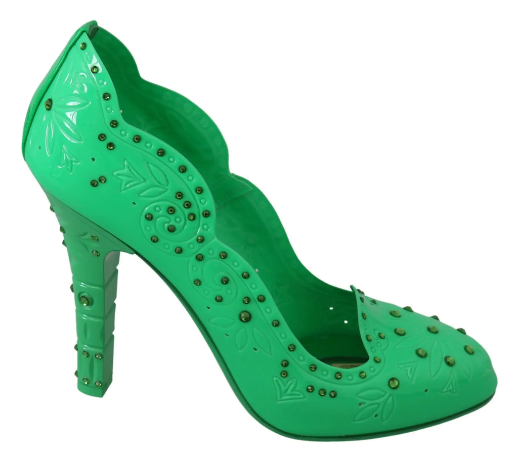 Dolce & Gabbana Green Crystal Floral CINDERELLA Heels Shoes - Zeiniez