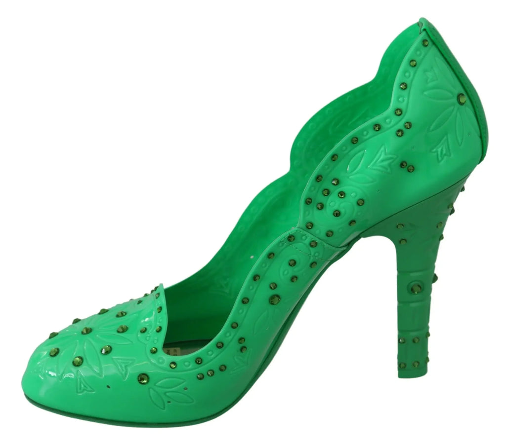 Dolce & Gabbana Green Crystal Floral CINDERELLA Heels Shoes - Zeiniez