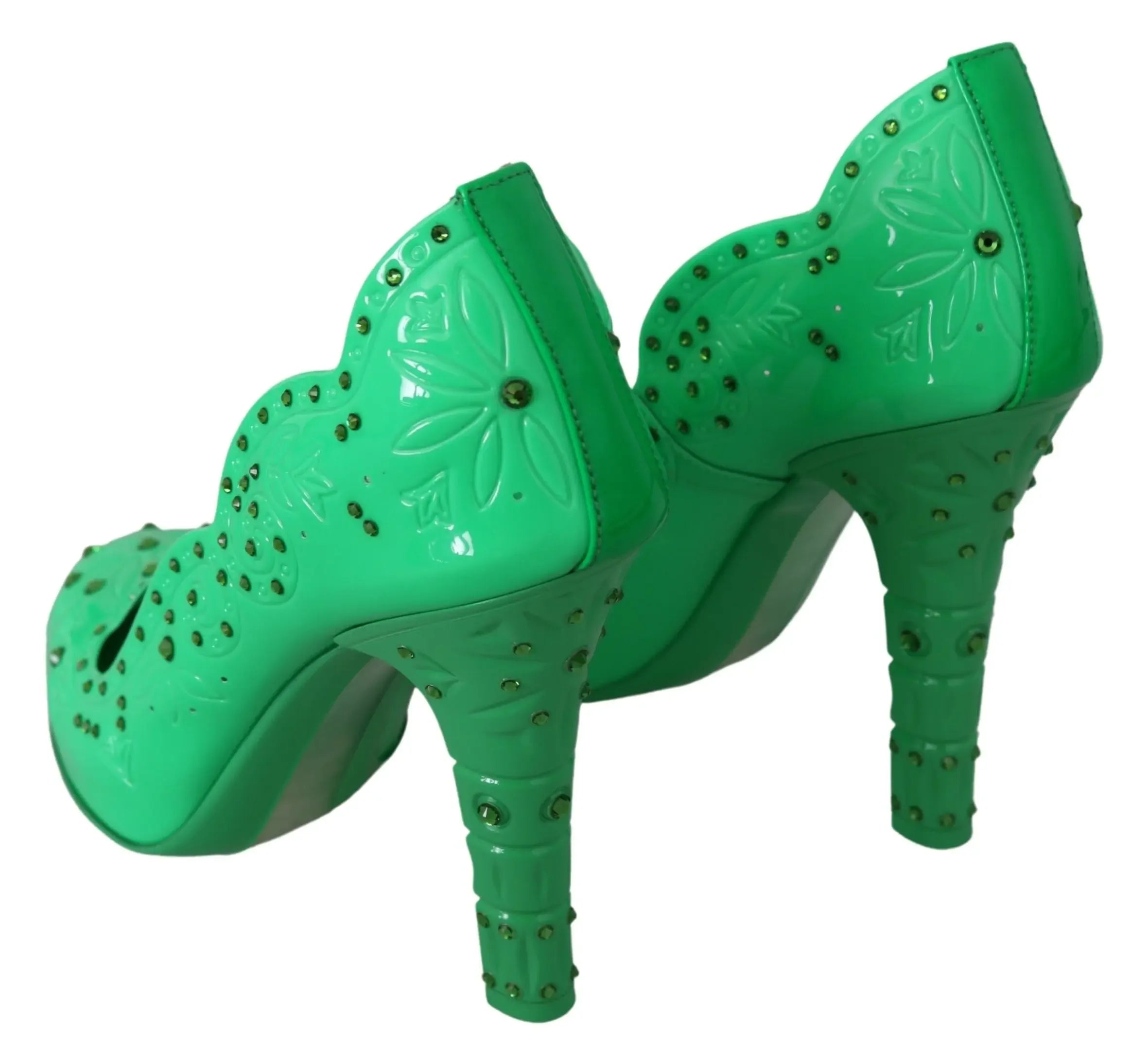 Dolce & Gabbana Green Crystal Floral CINDERELLA Heels Shoes - Zeiniez