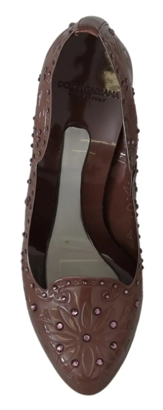 Dolce & Gabbana Brown Floral Crystal Heels CINDERELLA Shoes - Zeiniez