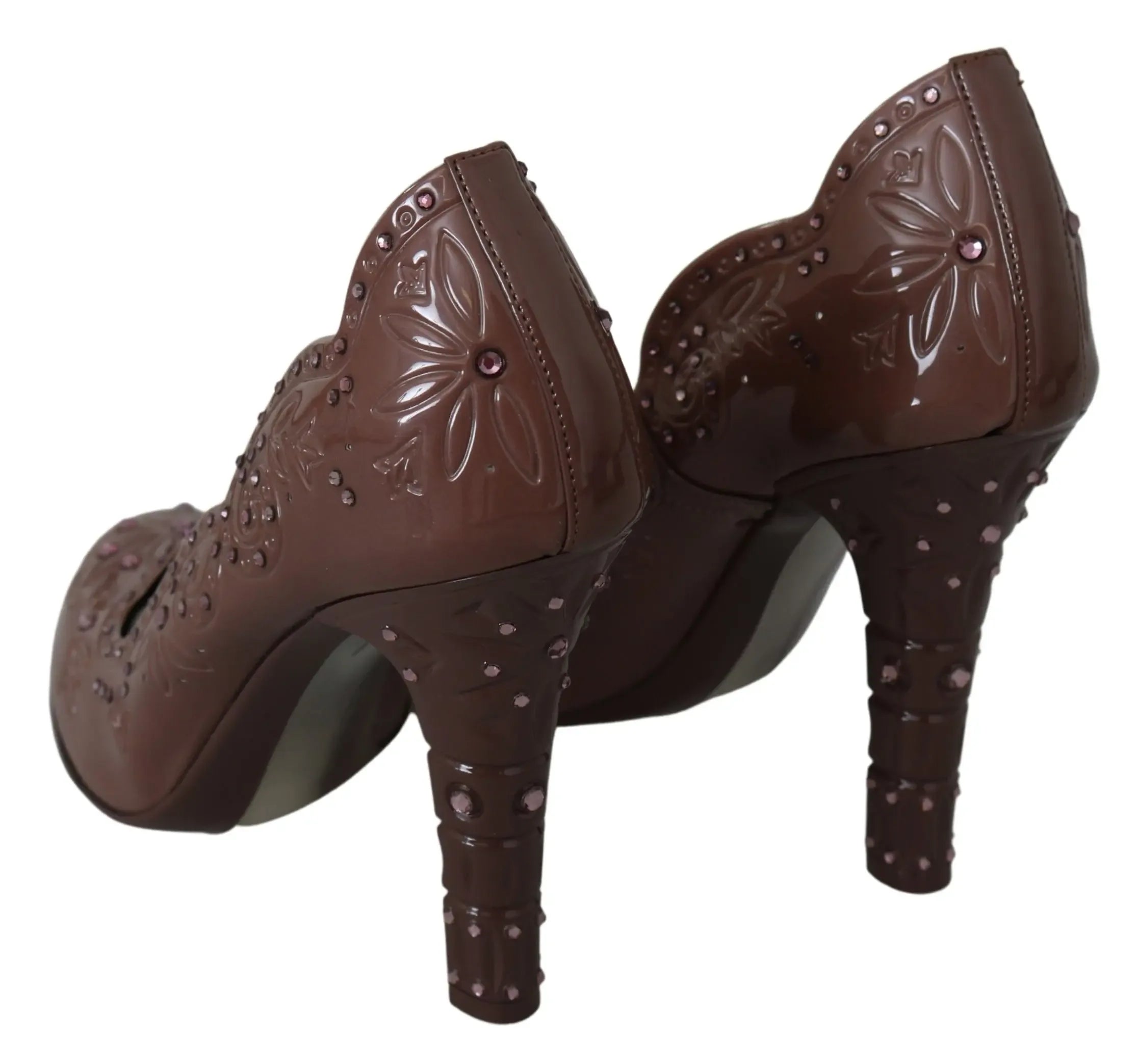 Dolce & Gabbana Brown Floral Crystal Heels CINDERELLA Shoes - Zeiniez