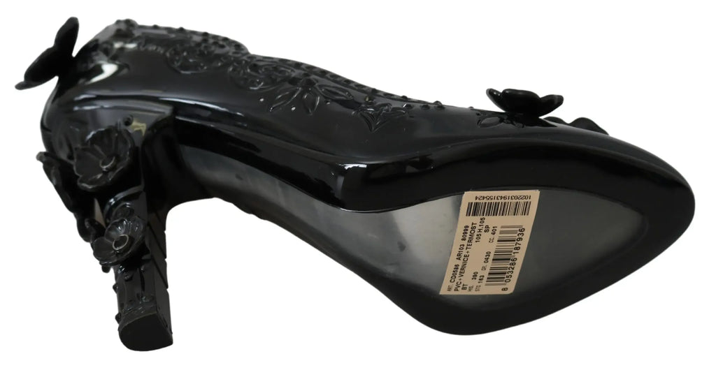 Dolce & Gabbana Black Floral Crystal CINDERELLA Heels Shoes - Zeiniez