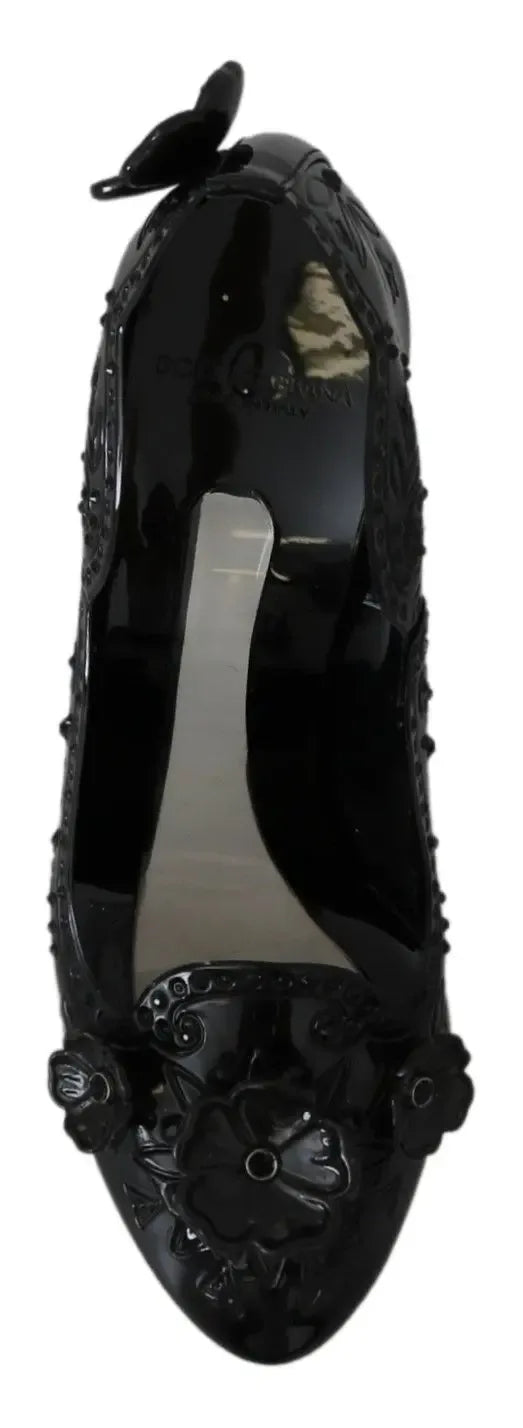 Dolce & Gabbana Black Floral Crystal CINDERELLA Heels Shoes - Zeiniez