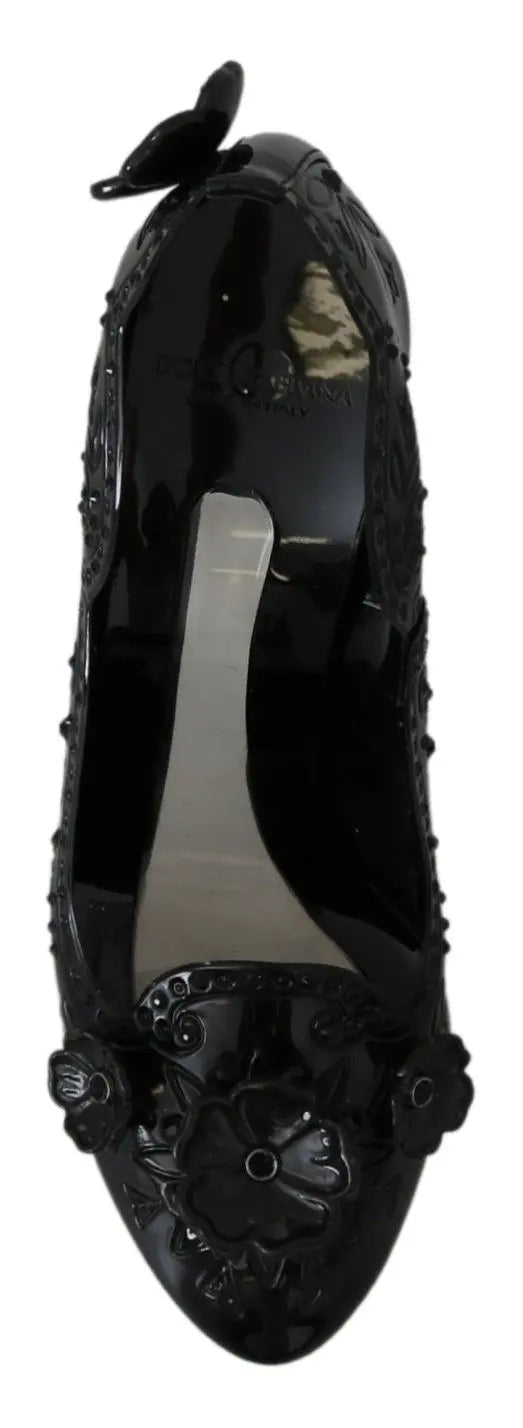 Dolce & Gabbana Black Floral Crystal CINDERELLA Heels Shoes - Zeiniez