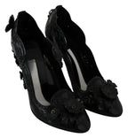 Dolce & Gabbana Black Floral Crystal CINDERELLA Heels Shoes - Zeiniez