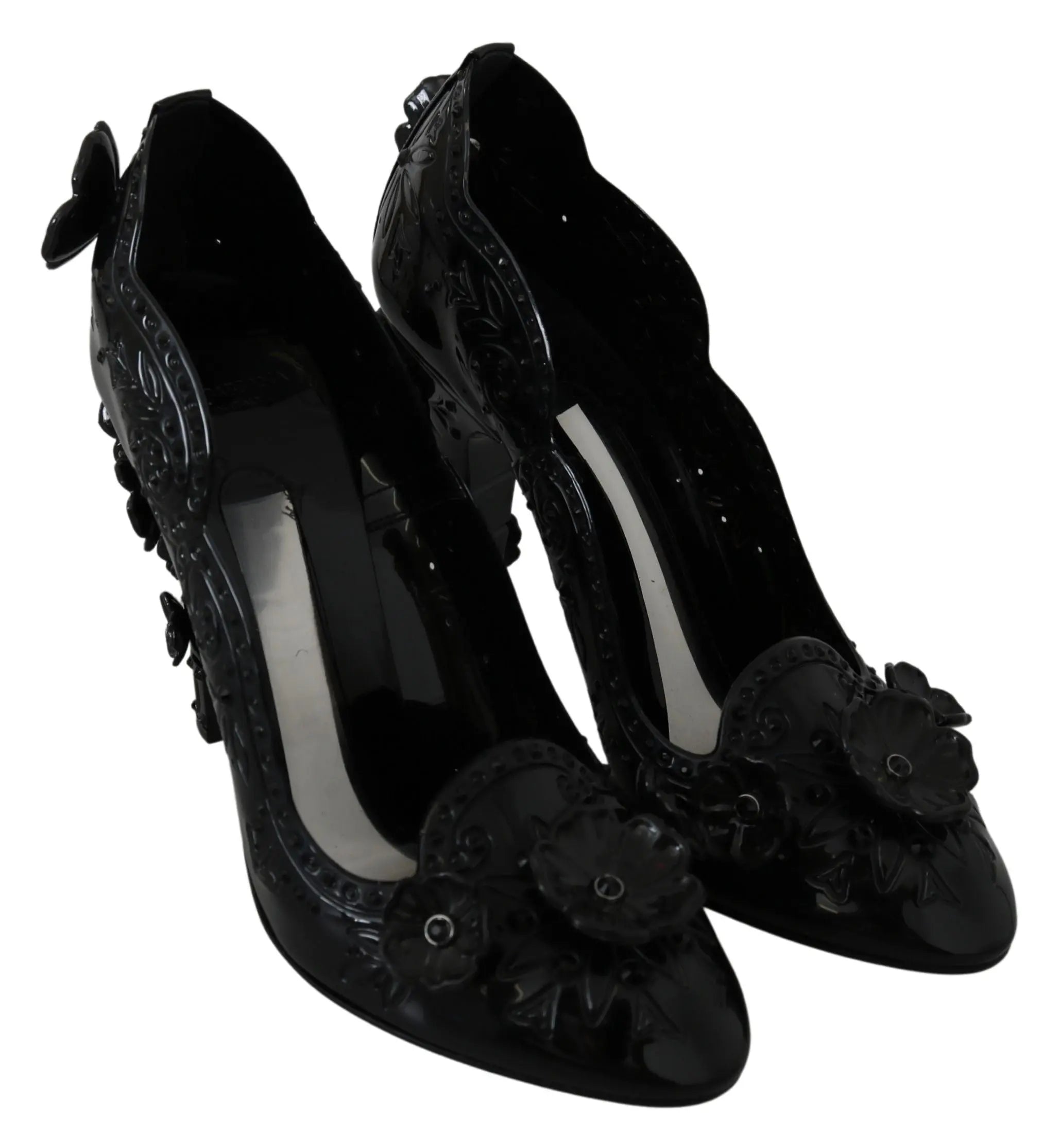 Dolce & Gabbana Black Floral Crystal CINDERELLA Heels Shoes - Zeiniez