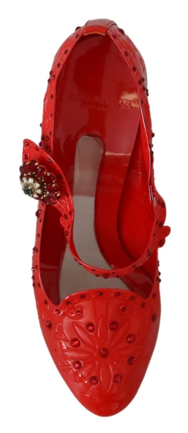Dolce & Gabbana Red Floral Crystal CINDERELLA Heels Shoes - Zeiniez