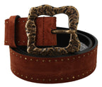 Dolce & Gabbana Brown Suede Leather Studded Baroque Belt - Zeiniez