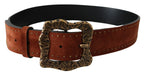 Dolce & Gabbana Brown Suede Leather Studded Baroque Belt - Zeiniez