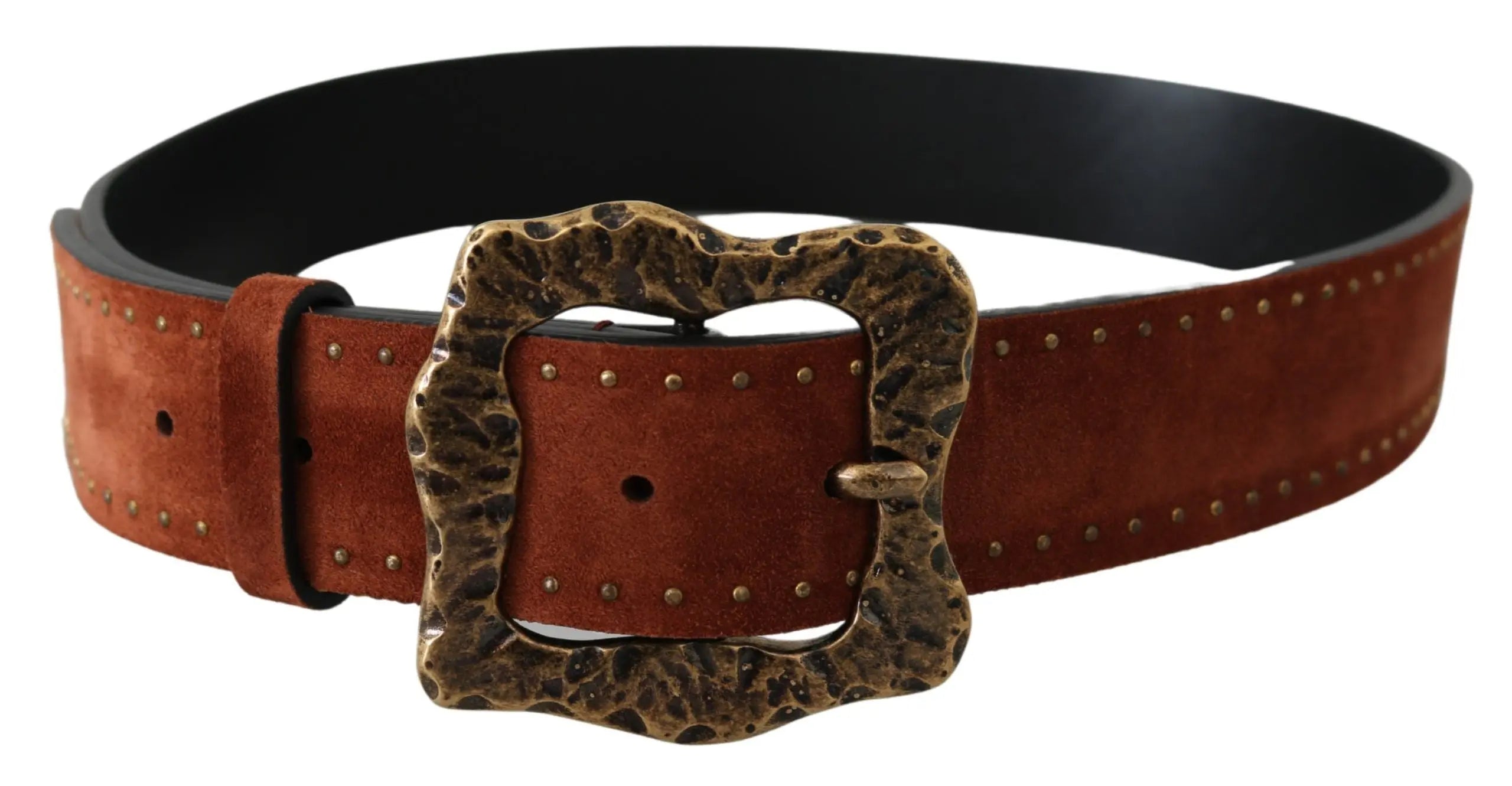 Dolce & Gabbana Brown Suede Leather Studded Baroque Belt - Zeiniez
